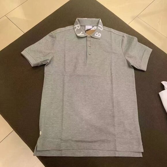 NWT BURBERRY Authentic Ryland Block Collar Writing Polo GRAY